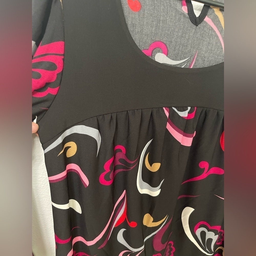INC International Concepts Paisley 3/4 Bell Sleeve Pink Black Blouse Size M P - Picture 4 of 8